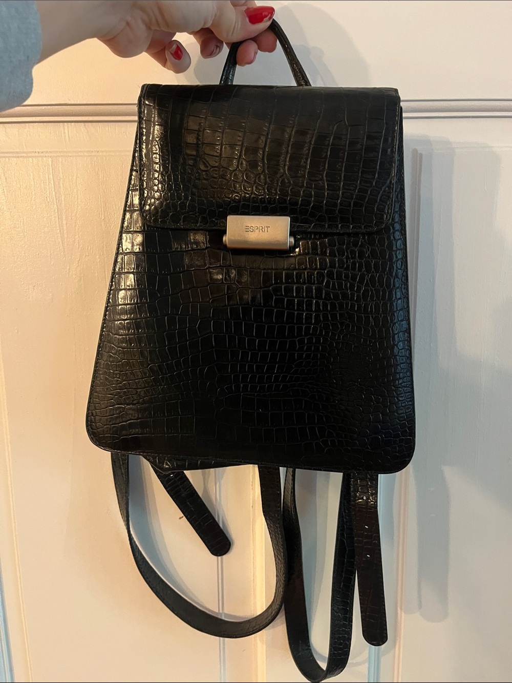 Esprit Black Croc-Embossed Faux Leather Mini Backpack